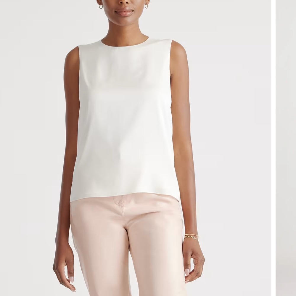Quince Washable Stretch Silk Shell Tank in Ivory size L